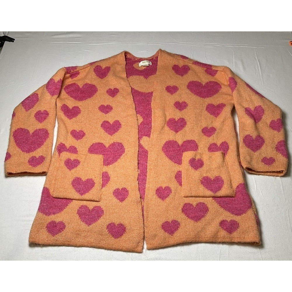 Anthropologie Maeve Heart Cardigan Sweater S/M Pink and Orange Casual Party 580